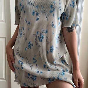 Epix brand vintage oversized sheer slip with blue floral pattern